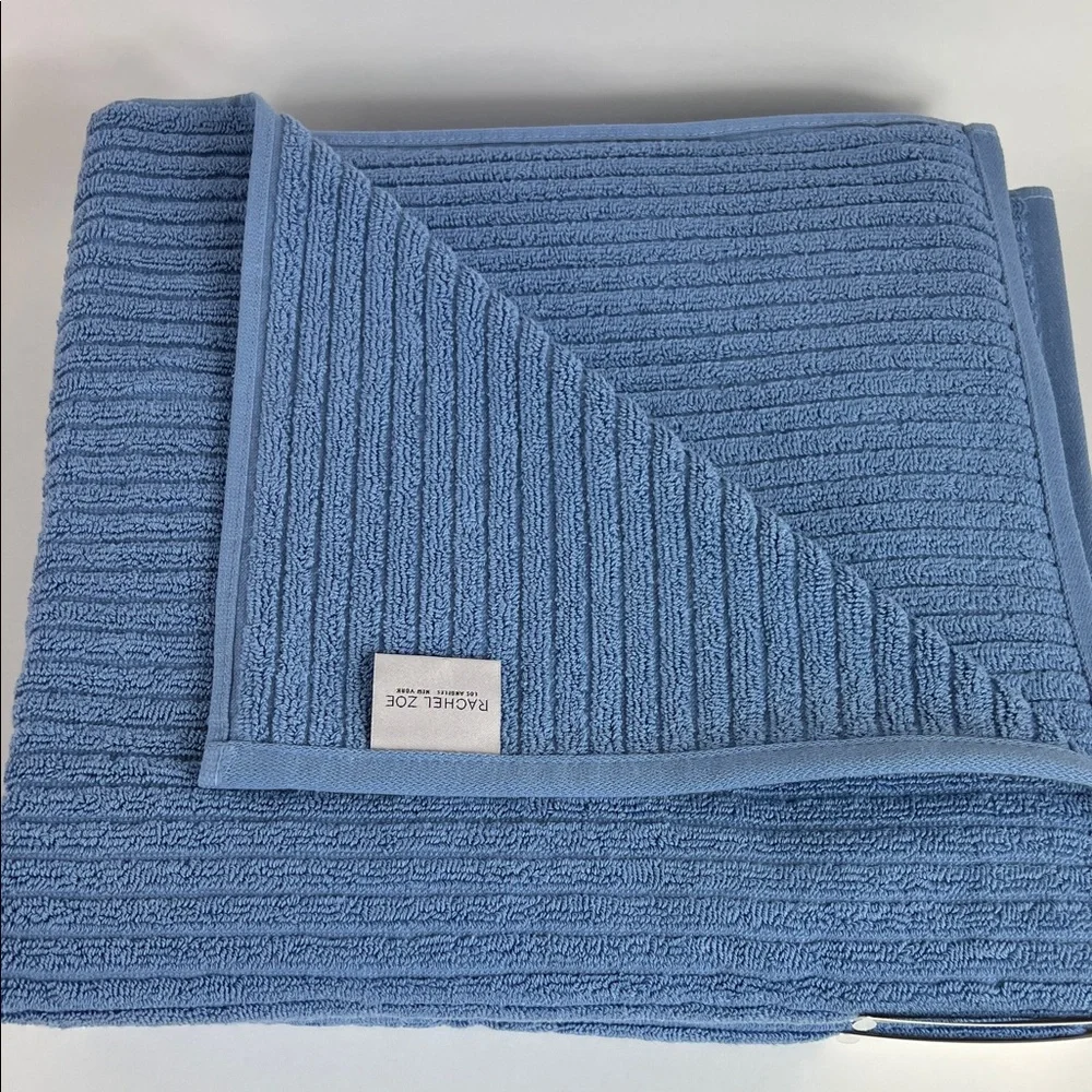 2 Pc Rachel Zoe Bath Towels Oversized Blue Ribbed Soft 100% Cotton NEW